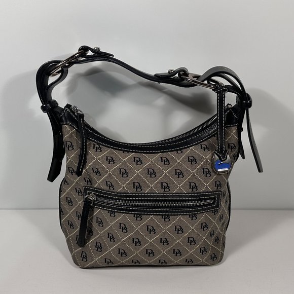 Dooney & Bourke Handbags - Dooney Bourke Gray Fabric Black Leather Trim Logo Shoulder Bag